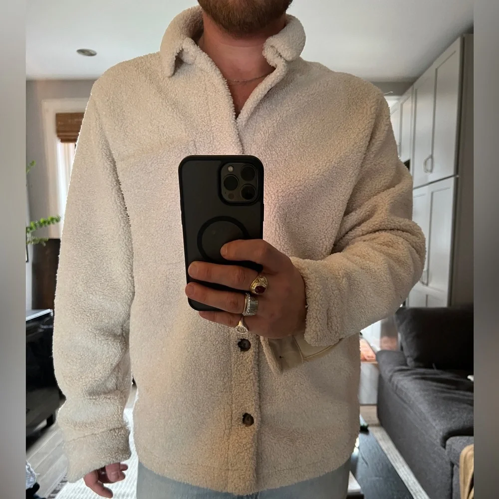 Zara Off-White Sherpa Jacket with Buttons - Picture 6 of 6